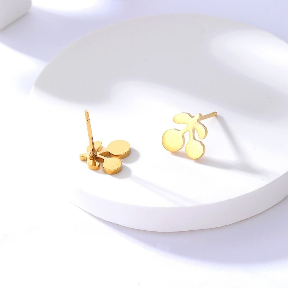 18k Gold Plated Stainless Steel Cherry Earrings - Picture 3 of 6